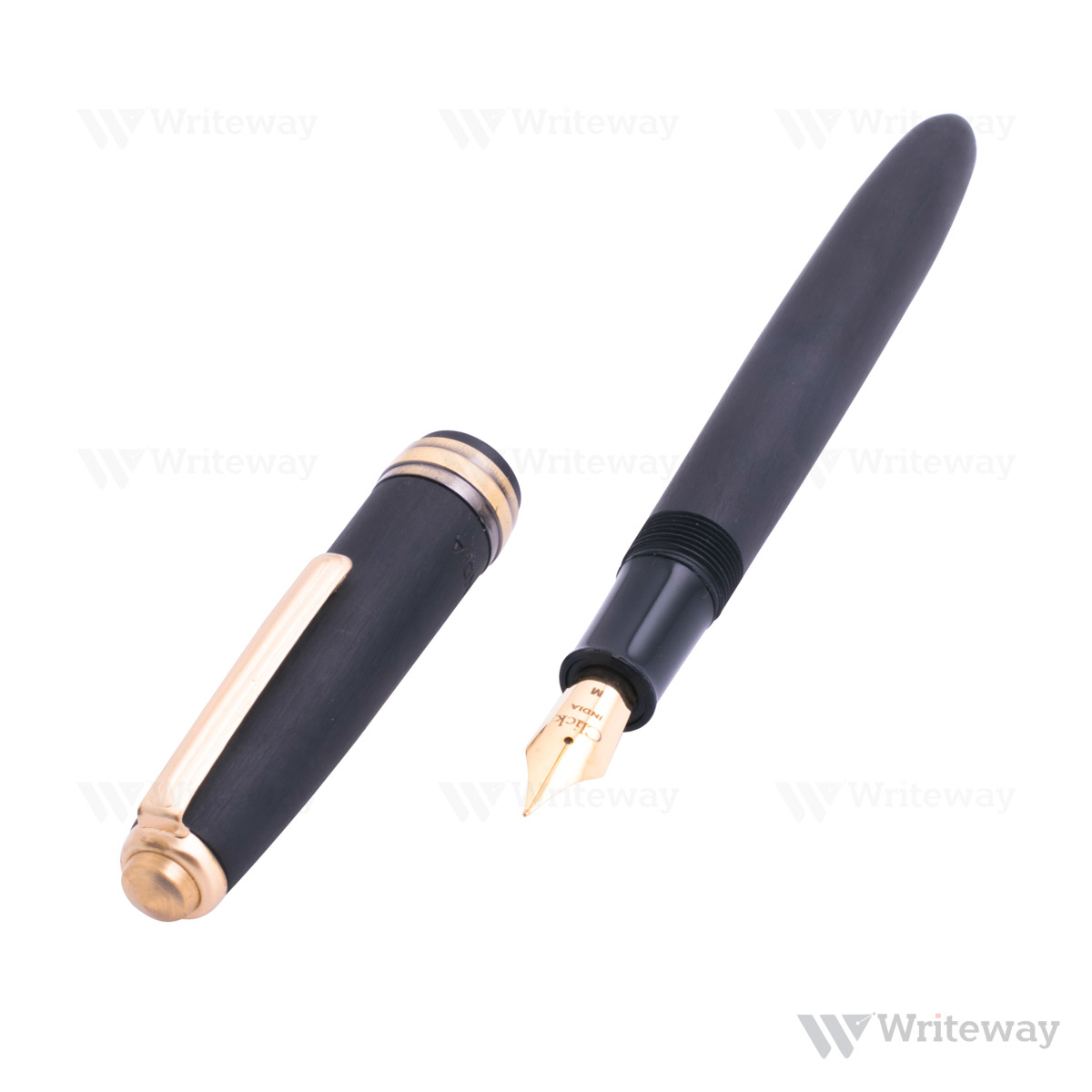 CLICK FALCON EBONITE CARBON BLACK FOUNTAIN PEN ANTIQUE GOLD